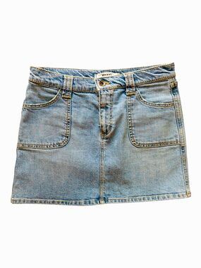 Mavi Light Wash Denim Mini Skirt Y2K Low Rise Stretch Jean Skirt Casual Coastal
